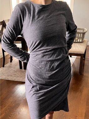 Synergy Ruched Long-Sleeve Crewneck Dress - Dark Heather Gray